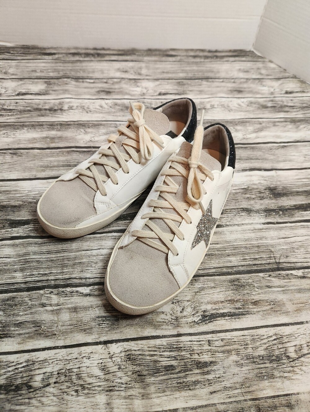 White & Gray Casual Sneakers with Glitter Star